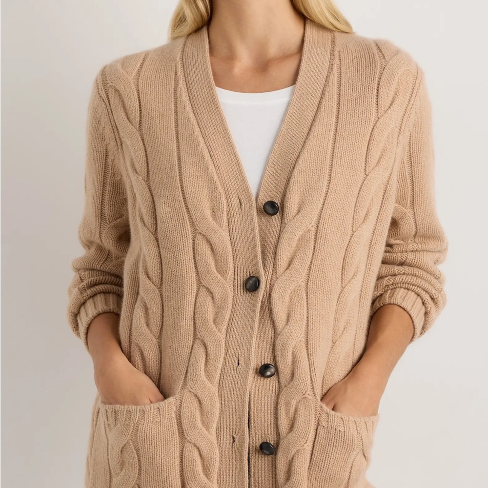 Quince - Luxe Baby Cashmere Cable Cardigan in Creamy Corrado - Picture 2 of 4